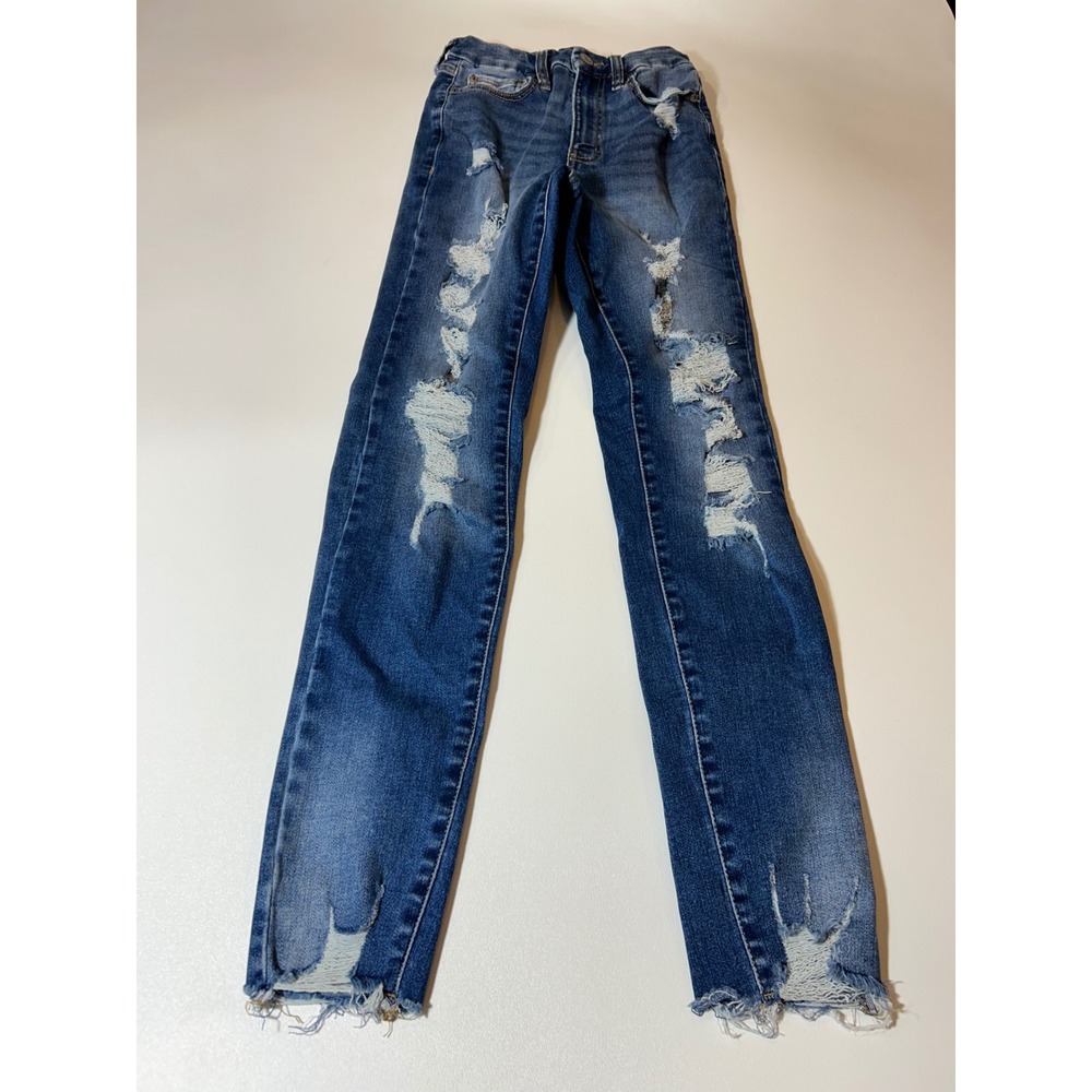 Aeropostale Jeggings Women's 0 Regular Blue Super High Rise Curvy Distressed